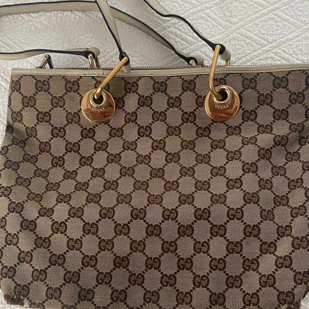 Gucci Beige and Brown Monogram Shoulder Bag